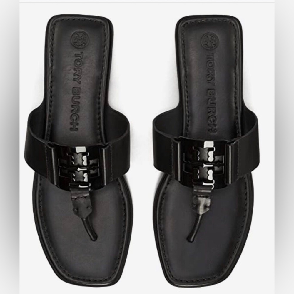 * SOLD Tory Burch Georgia Sandal Thong Comfort Leather Perfect Black, Sz 9 - Picture 1 of 12